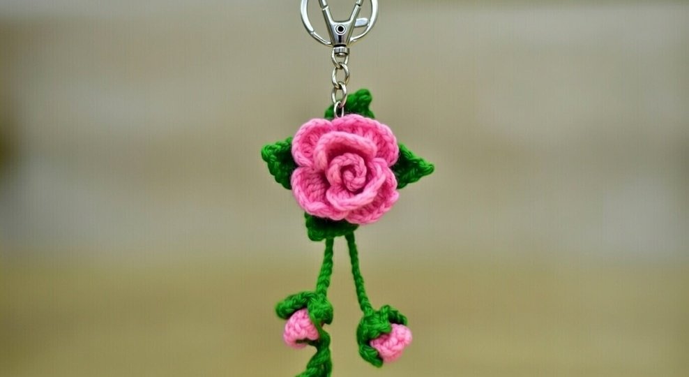 Crochet 3D Flower Bag Charm & Keychain – PDF + Video Tutorial