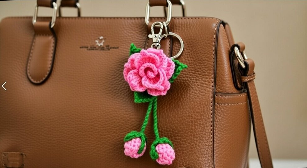 Crochet 3D Flower Bag Charm & Keychain – PDF + Video Tutorial