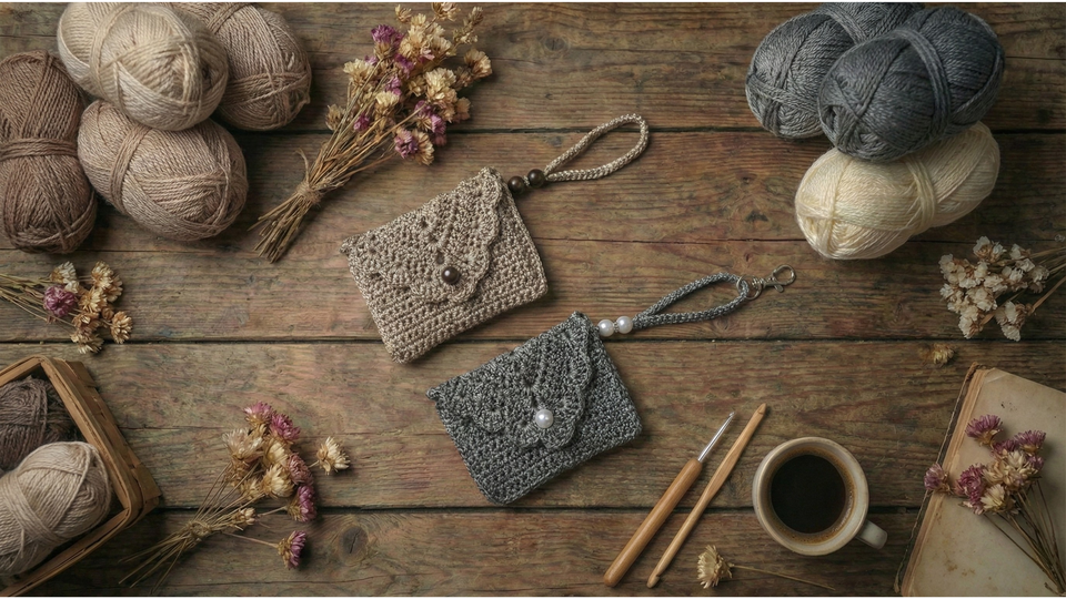 Crochet Pattern Small Wallet – 2 Compartments & Decorative Shell Edge