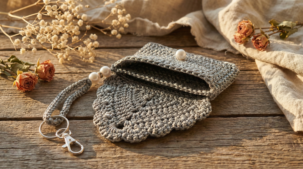 Häkelanleitung Kleine Geldbörse – 2 Fächer & dekorative Muschelkante