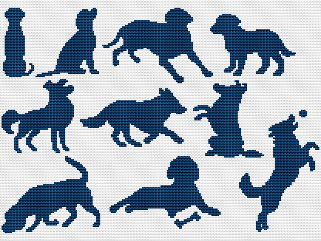 Kreuzstichvorlage Hundesilhouetten als PDF und PNG, einfarbige Hundemotive - Bild 3