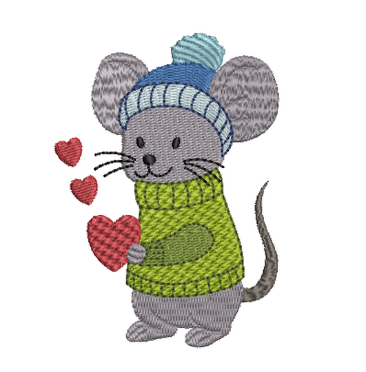 Stickdatei doodle Wintermaus mit Vollstickdatei mit Herzen