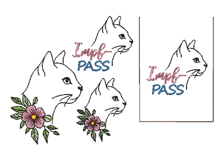 Stickdatei Katze mit Blumen ITH Impfpasshülle SET