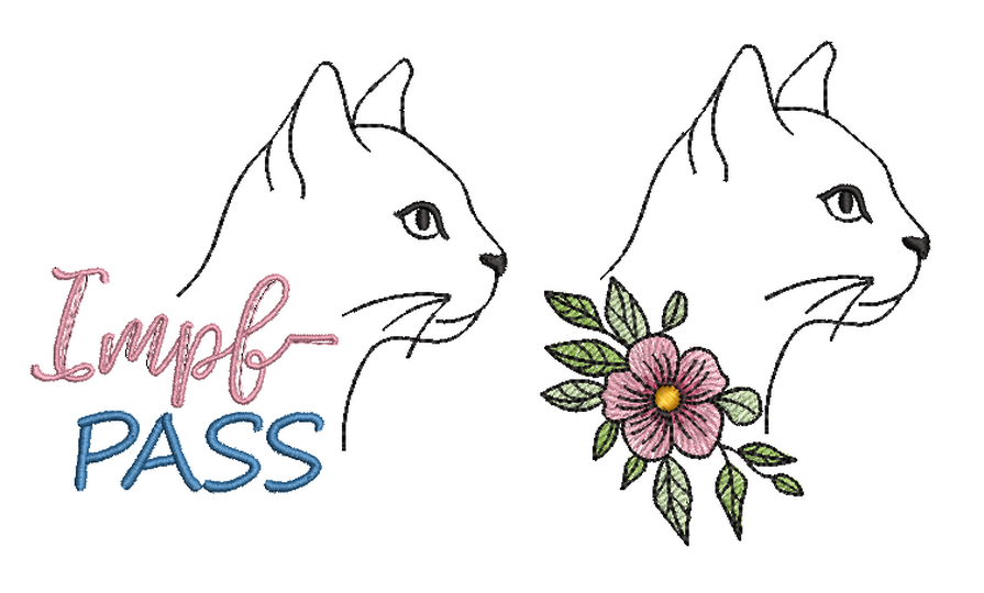Stickdatei Katze mit Blumen ITH Impfpasshülle SET