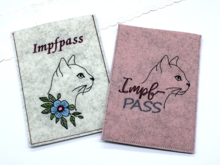 Stickdatei Katze mit Blumen ITH Impfpasshülle SET