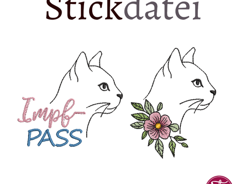Stickdatei Katze mit Blumen ITH Impfpasshülle SET