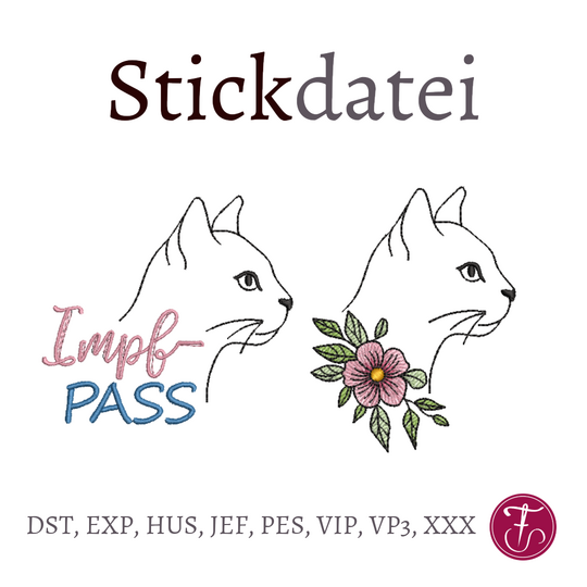 Stickdatei Katze mit Blumen ITH Impfpasshülle SET