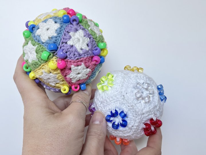 Beaded Crochet Fidget Stressball, Fidget Toy, Geometric Granny Square