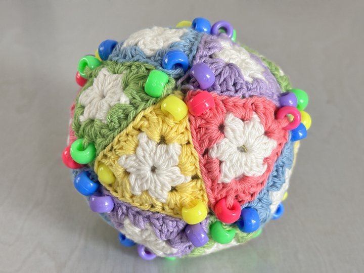 Beaded Crochet Fidget Stressball, Fidget Toy, Geometric Granny Square