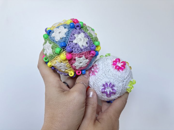 Beaded Crochet Fidget Stressball, Fidget Toy, Geometric Granny Square