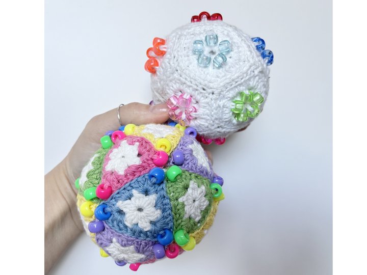 Beaded Crochet Fidget Stressball, Fidget Toy, Geometric Granny Square