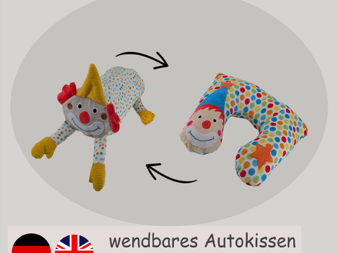 Clown Nackenhörnchen/Rolle – wandelbares Reisekissen