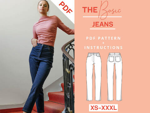Jeans Schnittmuster mit geradem Bein für Damen | Größe XS-XXXL PDF Download