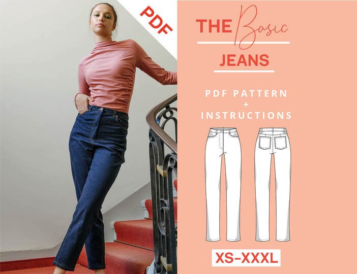 Jeans Pants Sewing Pattern for Ladies in Sizes XS-XXXL Instant PDF Download