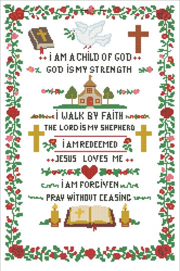 Christian Bible Affirmations Cross Stitch Sampler