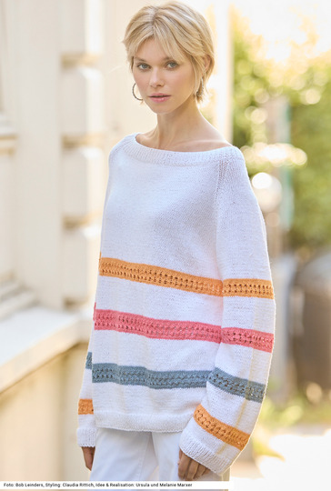 Raglanpulli mit Ajourmuster-Streifen