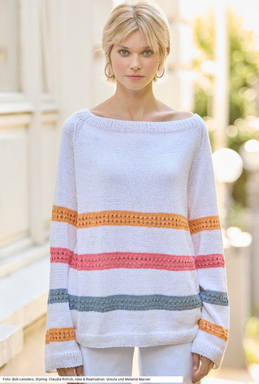 Raglanpulli mit Ajourmuster-Streifen