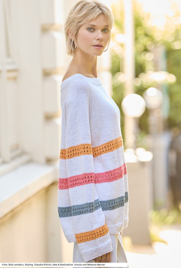 Raglanpulli mit Ajourmuster-Streifen
