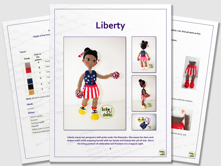 Liberty Small Crochet Doll Pattern, Amigurumi, 15"/ 38 cm Tall