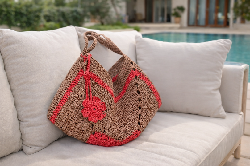 T31 Häkelanleitung für eine sommerliche Umhängetasche aus Raffia. Bastgarn