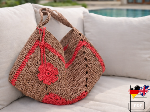T31 Häkelanleitung für eine sommerliche Umhängetasche aus Raffia. Bastgarn