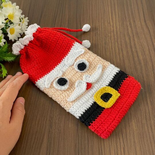 Santa Gift Pouch – Crochet Santa Bag PDF Pattern with Step-by-Step Tutorial