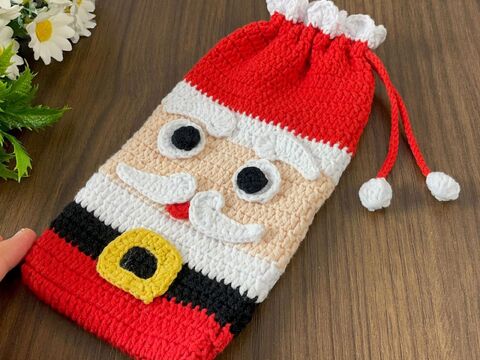 Santa Gift Pouch – Crochet Santa Bag PDF Pattern with Step-by-Step Tutorial