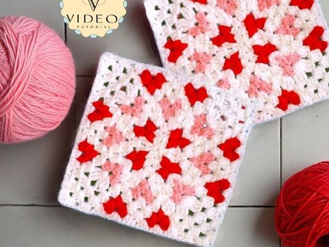 Granny Square Pattern with Mini Hearts for Valentine crochet Blanket
