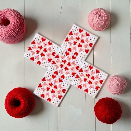 Granny Square Pattern with Mini Hearts for Valentine crochet Blanket