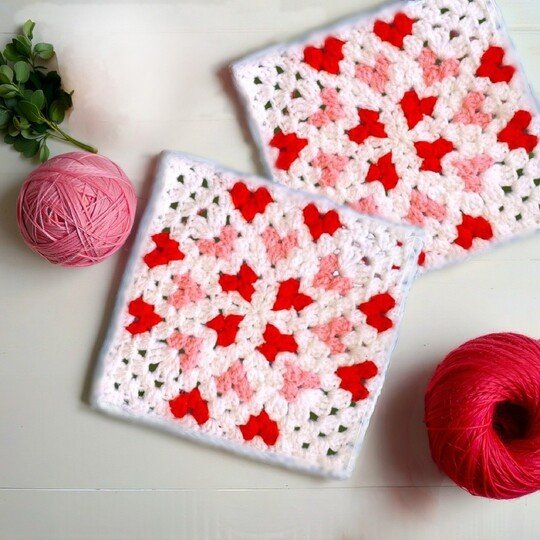 Granny Square Pattern with Mini Hearts for Valentine crochet Blanket