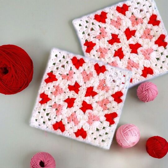 Granny Square Pattern with Mini Hearts for Valentine crochet Blanket