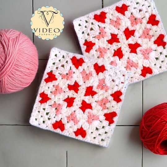 Granny Square Pattern with Mini Hearts for Valentine crochet Blanket