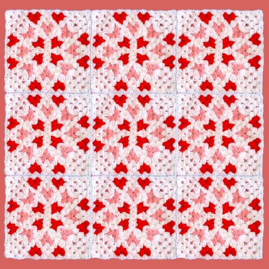 Granny Square Pattern with Mini Hearts for Valentine crochet Blanket