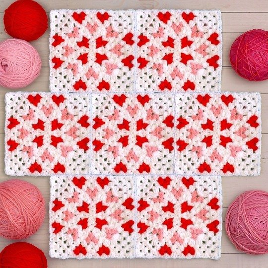 Granny Square Pattern with Mini Hearts for Valentine crochet Blanket