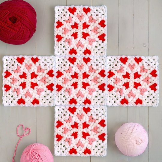 Granny Square Pattern with Mini Hearts for Valentine crochet Blanket