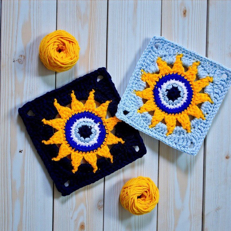 Sun Evil Eye Granny Square Crochet Pattern - Apartment Decor Boho - Image 6