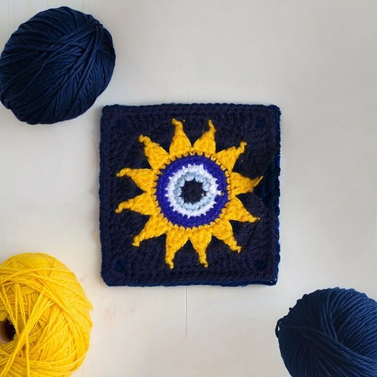 Sun Evil Eye Granny Square Crochet Pattern - Apartment Decor Boho