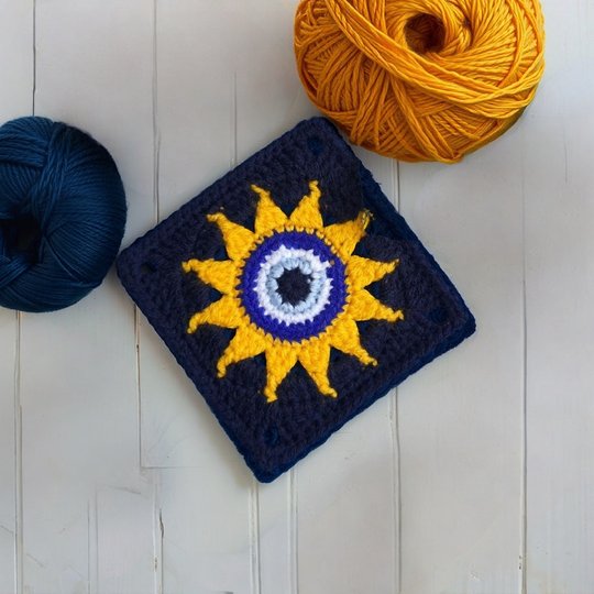 Sun Evil Eye Granny Square Crochet Pattern - Apartment Decor Boho