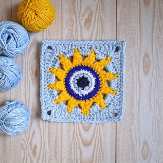 Sun Evil Eye Granny Square Crochet Pattern - Apartment Decor Boho