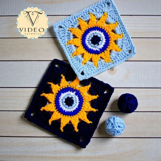 Sun Evil Eye Granny Square Crochet Pattern - Apartment Decor Boho