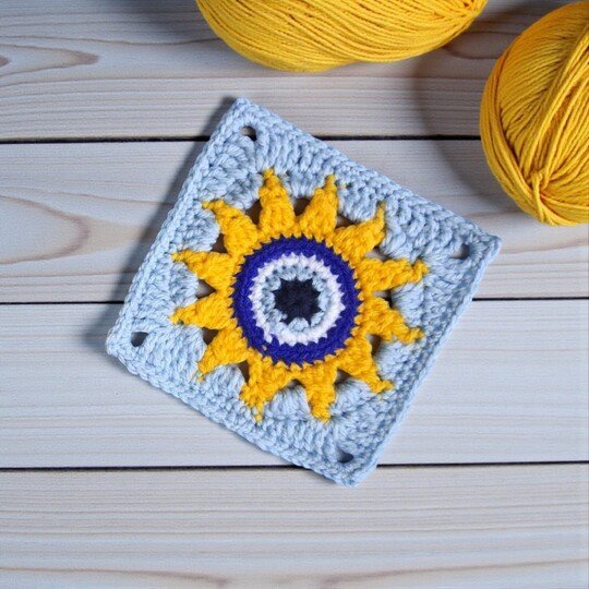 Sun Evil Eye Granny Square Crochet Pattern - Apartment Decor Boho