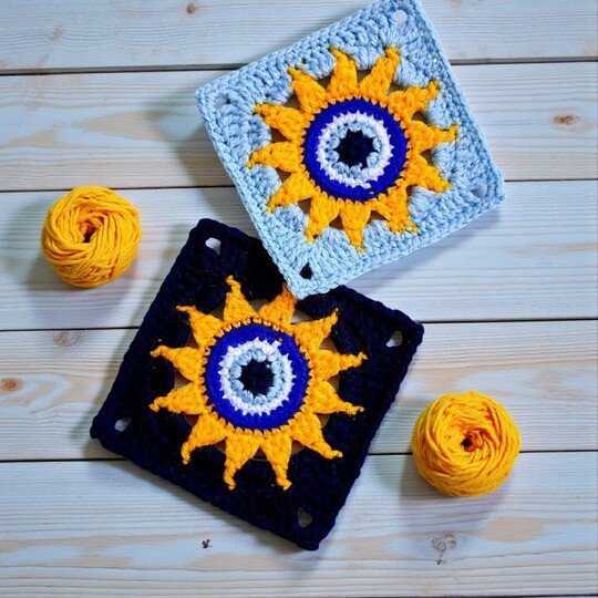 Sun Evil Eye Granny Square Crochet Pattern - Apartment Decor Boho