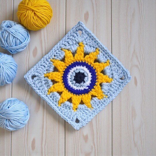Sun Evil Eye Granny Square Crochet Pattern - Apartment Decor Boho