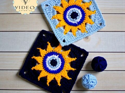 Sun Evil Eye Granny Square Crochet Pattern - Apartment Decor Boho