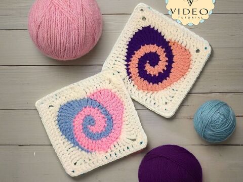Granny Square Pattern with Spiral Crochet Heart