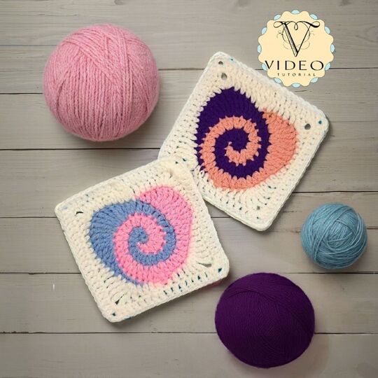 Granny Square Pattern with Spiral Crochet Heart