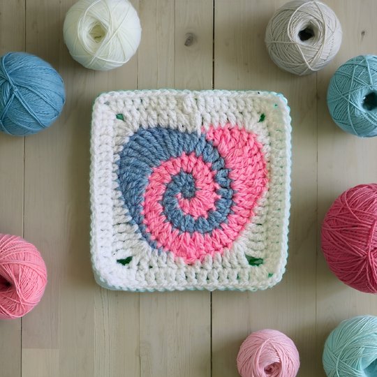 Granny Square Pattern with Spiral Crochet Heart