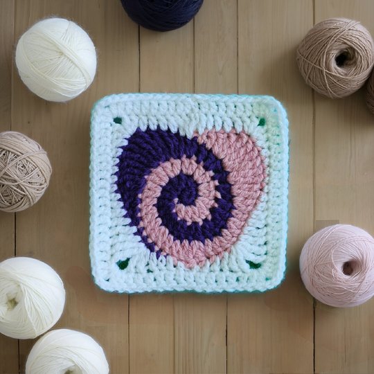 Granny Square Pattern with Spiral Crochet Heart