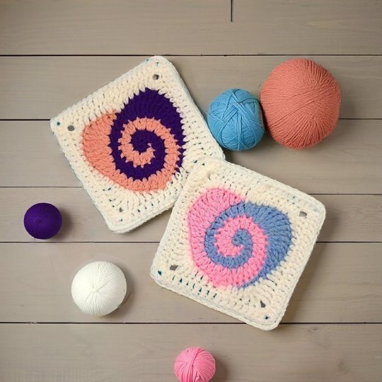 Granny Square Pattern with Spiral Crochet Heart