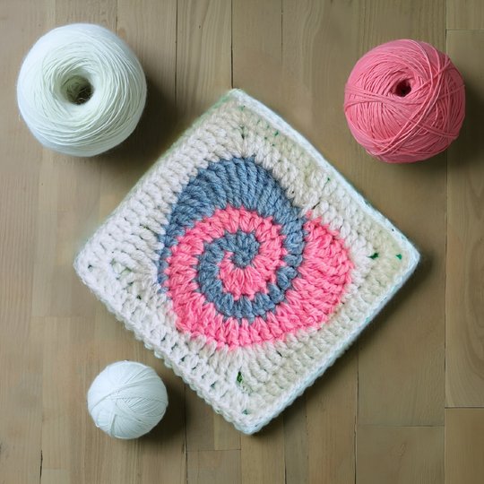 Granny Square Pattern with Spiral Crochet Heart